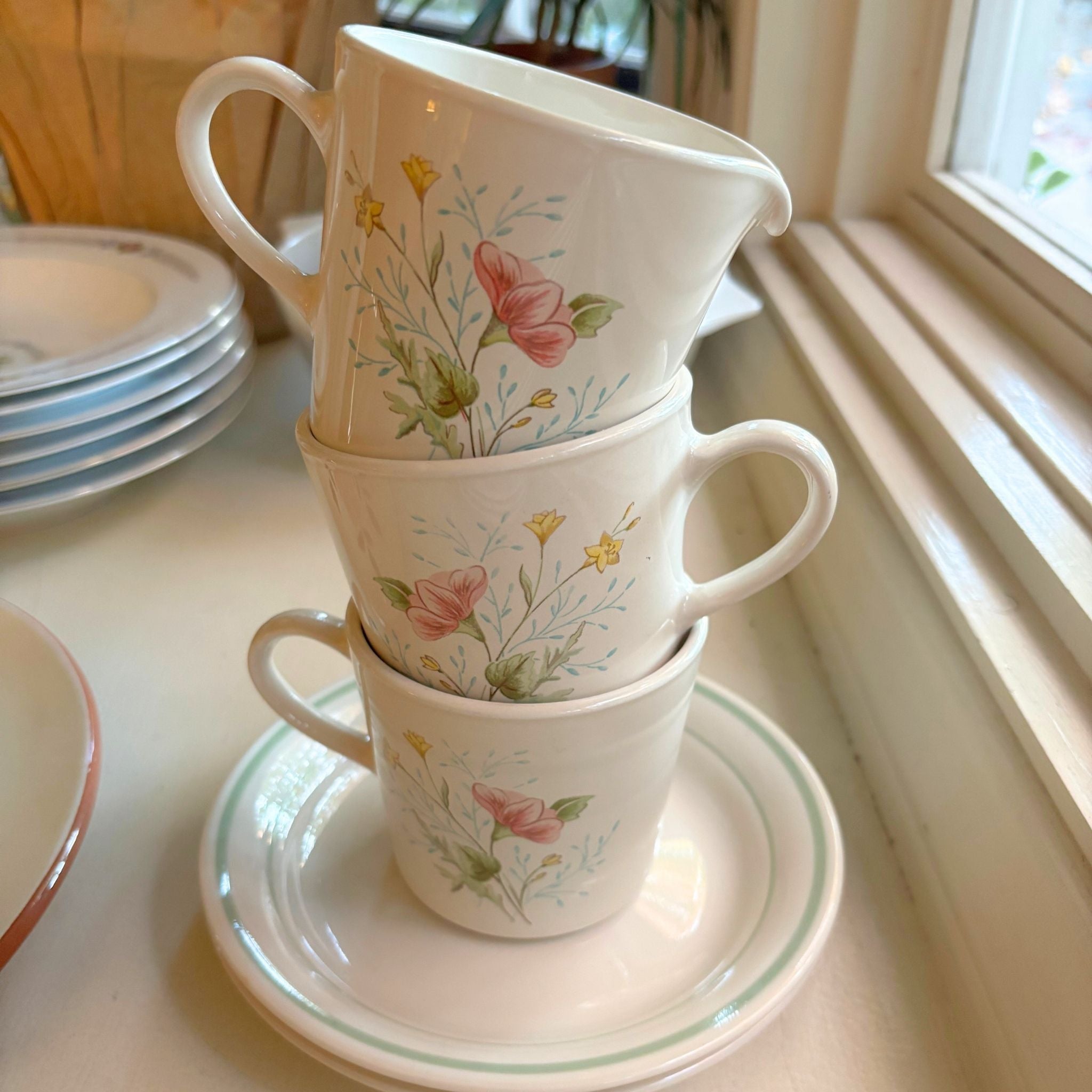 Corning “Summer Mist” Teacup, Saucer & Creamer Set