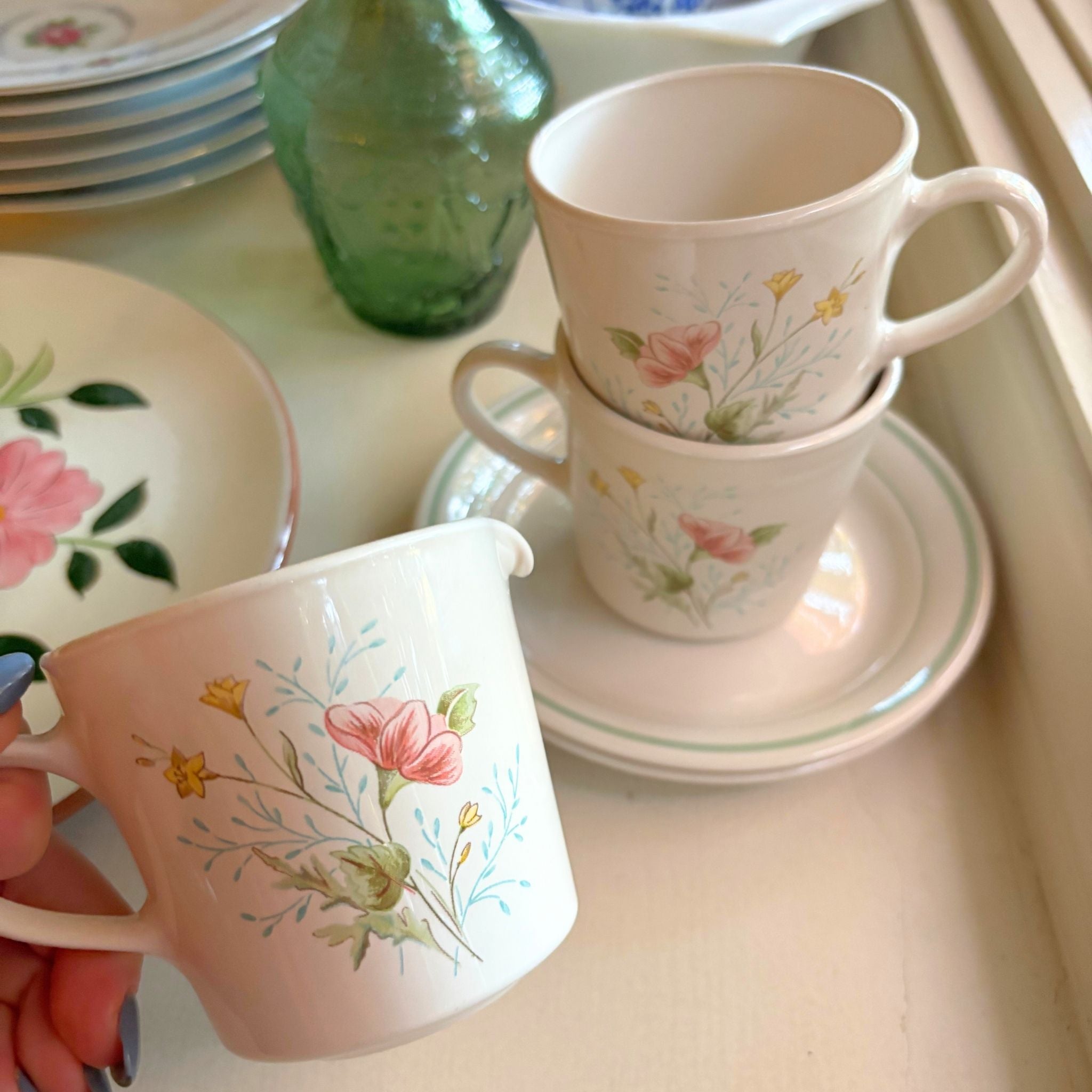 Corning “Summer Mist” Teacup, Saucer & Creamer Set