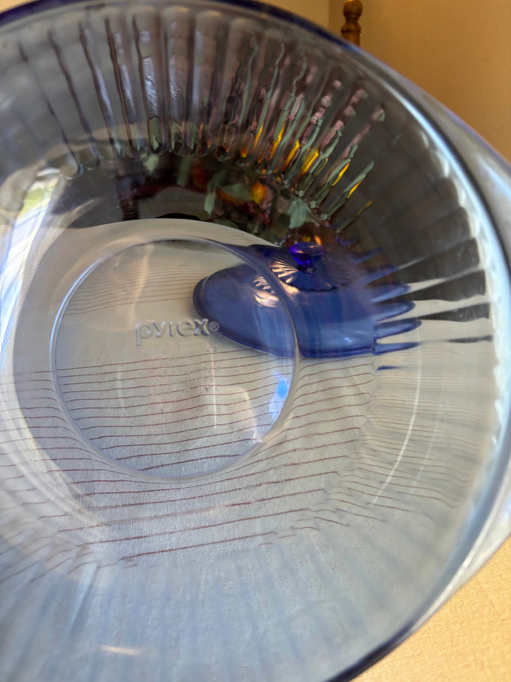 Vintage Pyrex Cobalt Blue Ribbed Glass Covered Casserole Dish