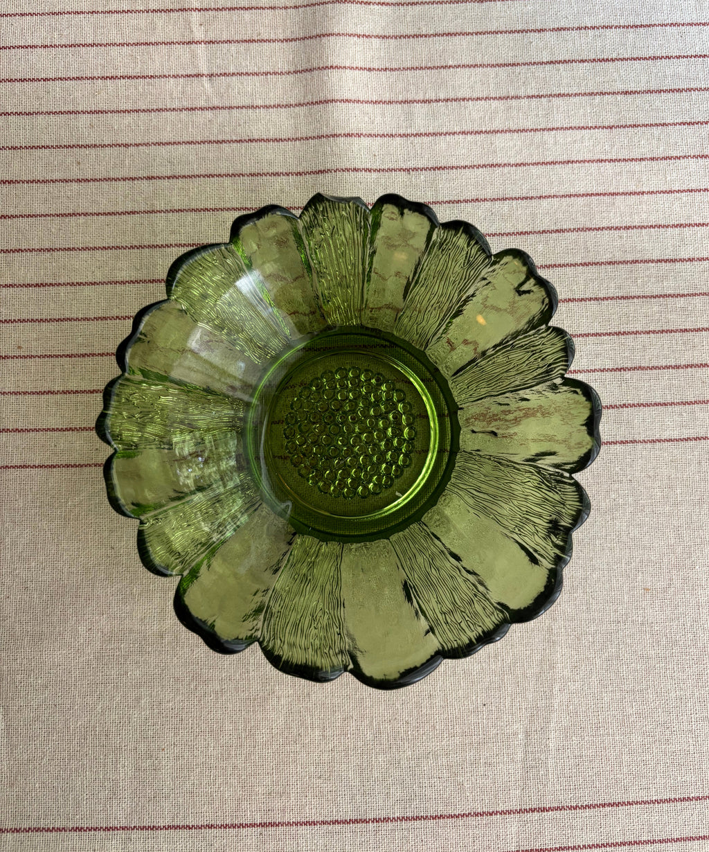 Vintage Anchor Hocking Avocado Green Sunflower Bowl