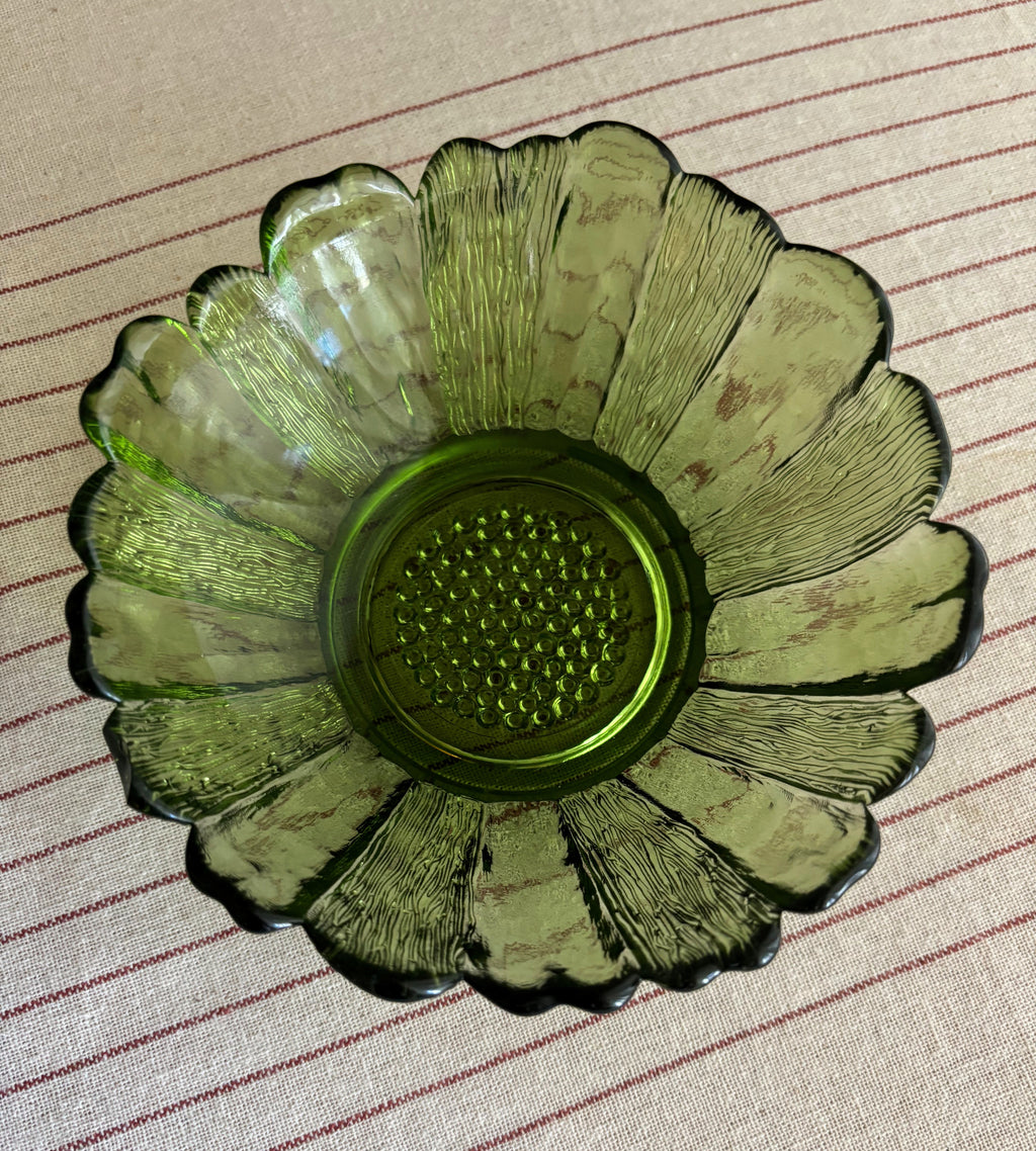 Vintage Anchor Hocking Avocado Green Sunflower Bowl