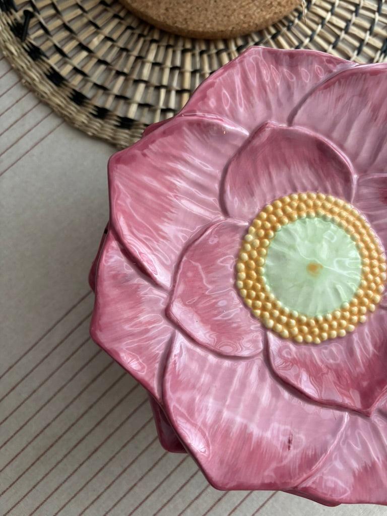 Pink ceramic flower-shaped plate