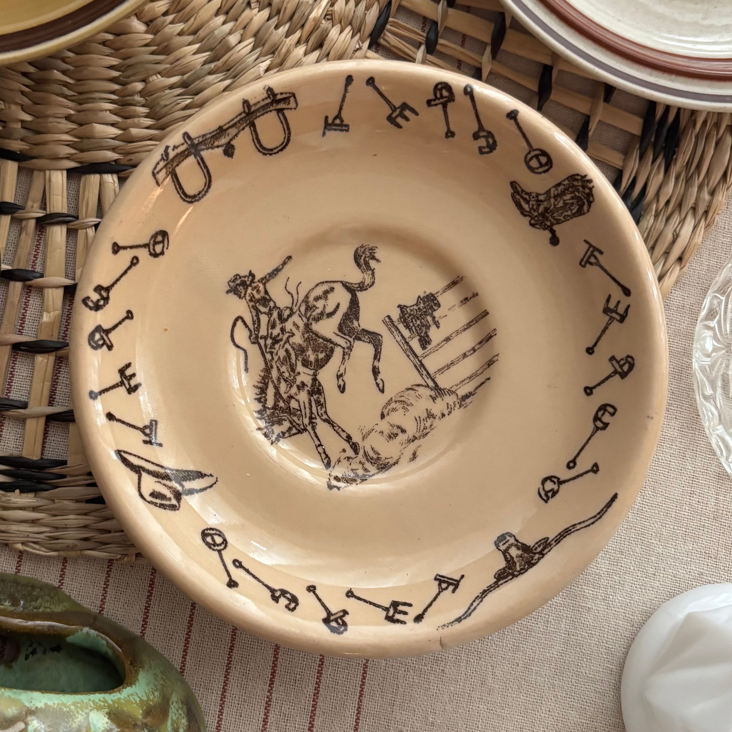 Vintage Tepco Western Traveler Saucer | Cowboy Restaurant Ware | Brown on Tan