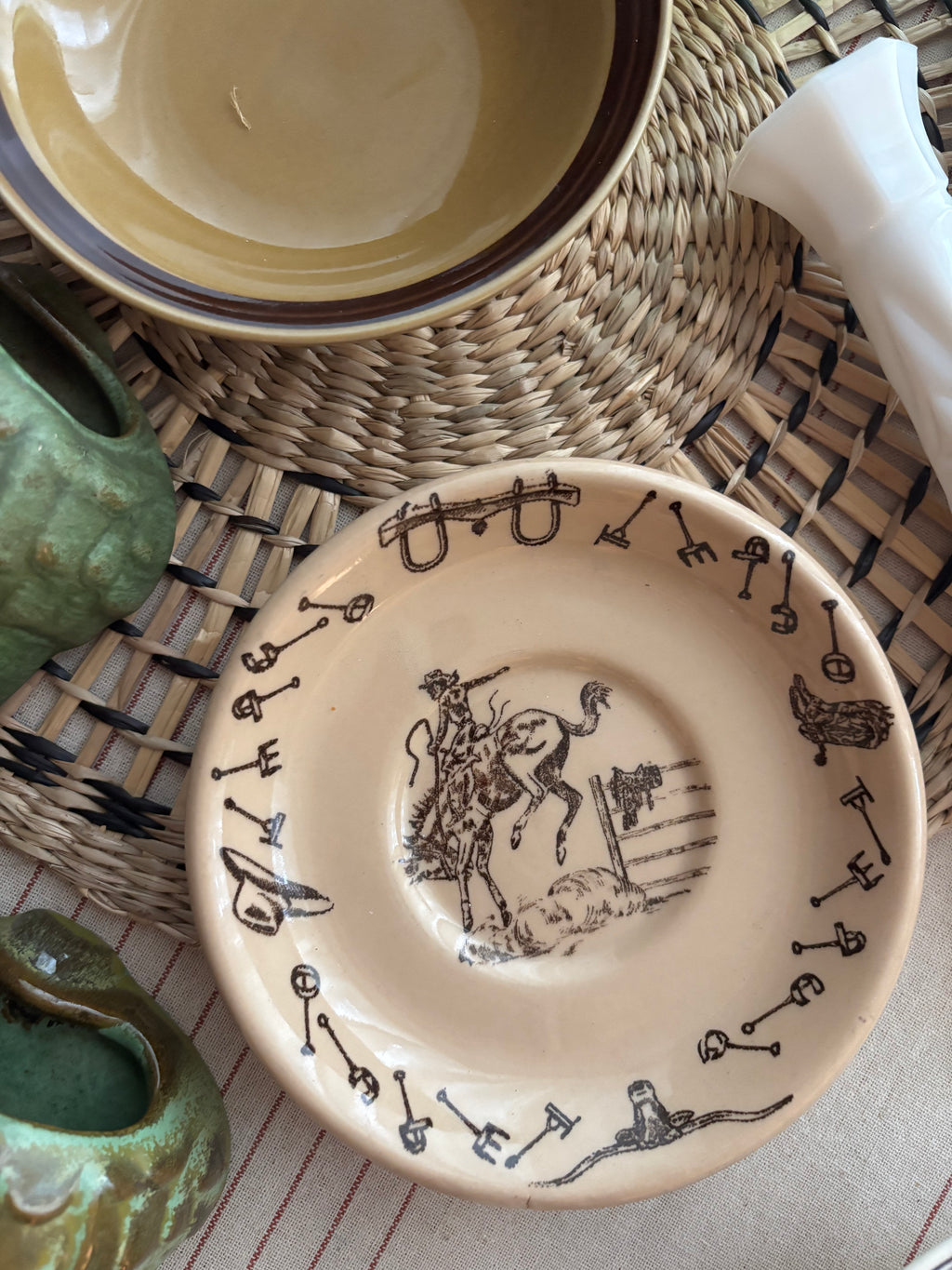 Vintage Tepco Western Traveler Saucer | Cowboy Restaurant Ware | Brown on Tan
