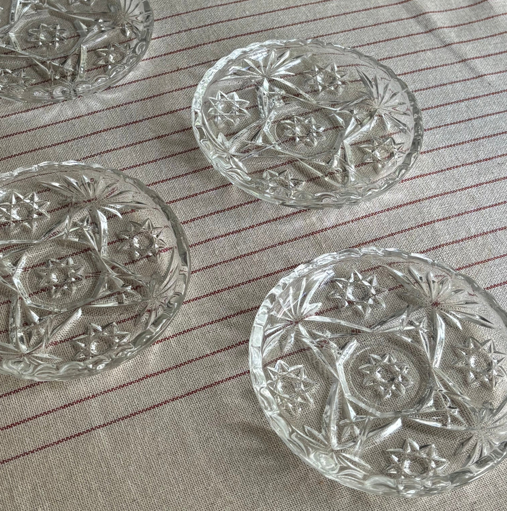 Vintage Anchor Hocking Starburst Pressed Glass Coasters