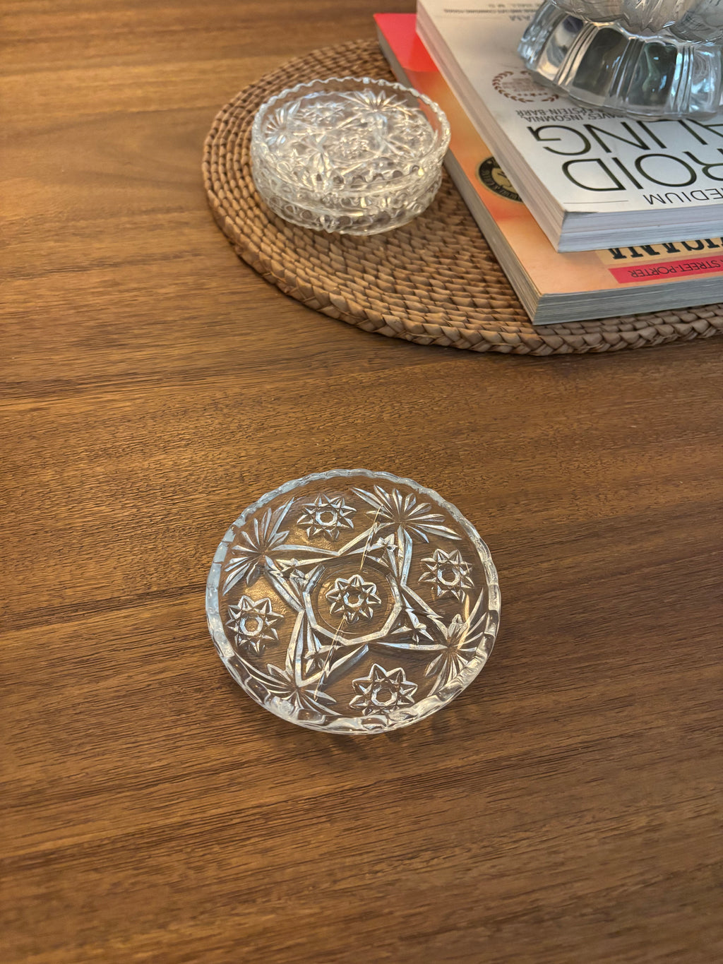 Vintage Anchor Hocking Starburst Pressed Glass Coasters
