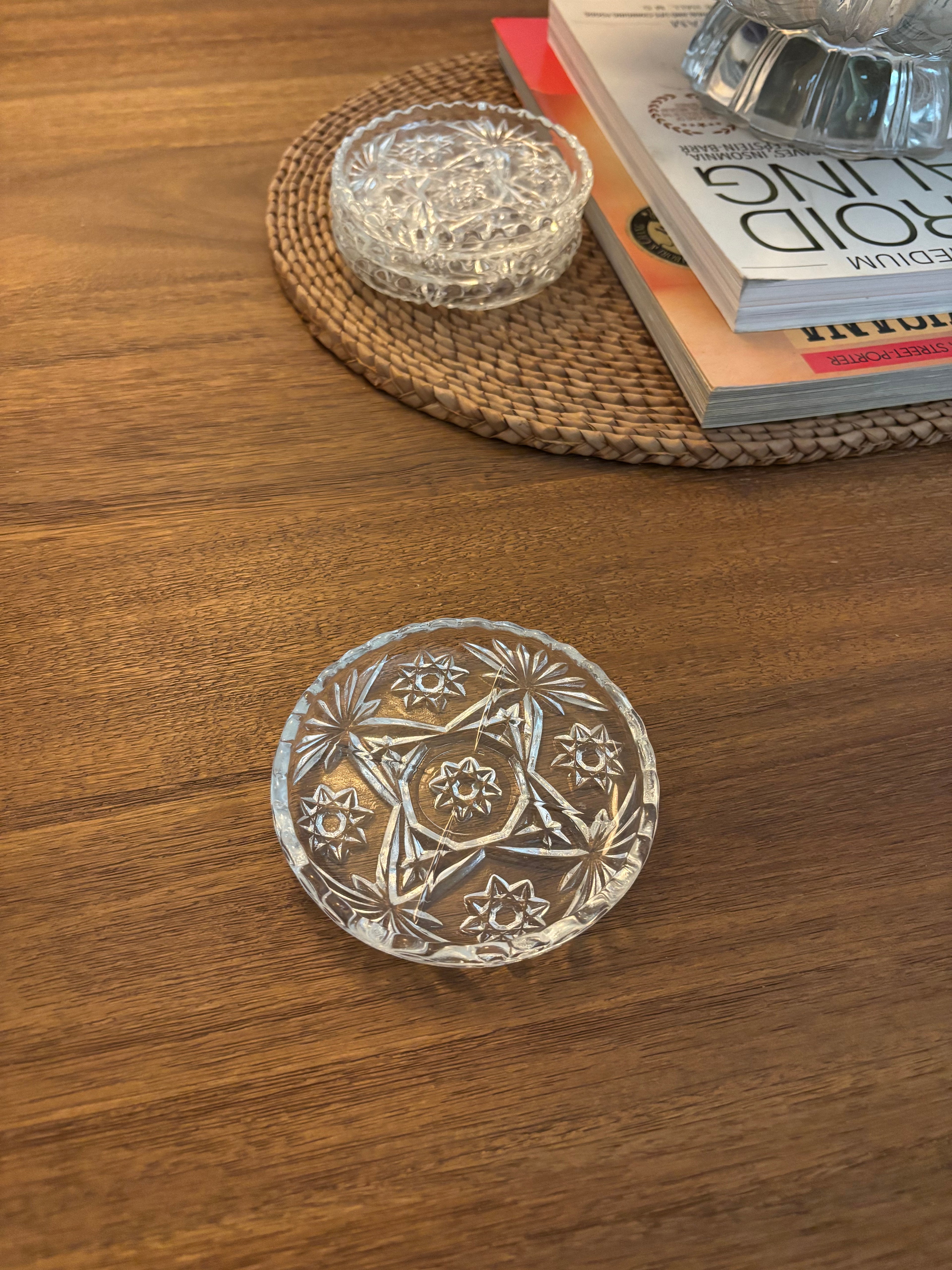 Vintage Anchor Hocking Starburst Pressed Glass Coasters