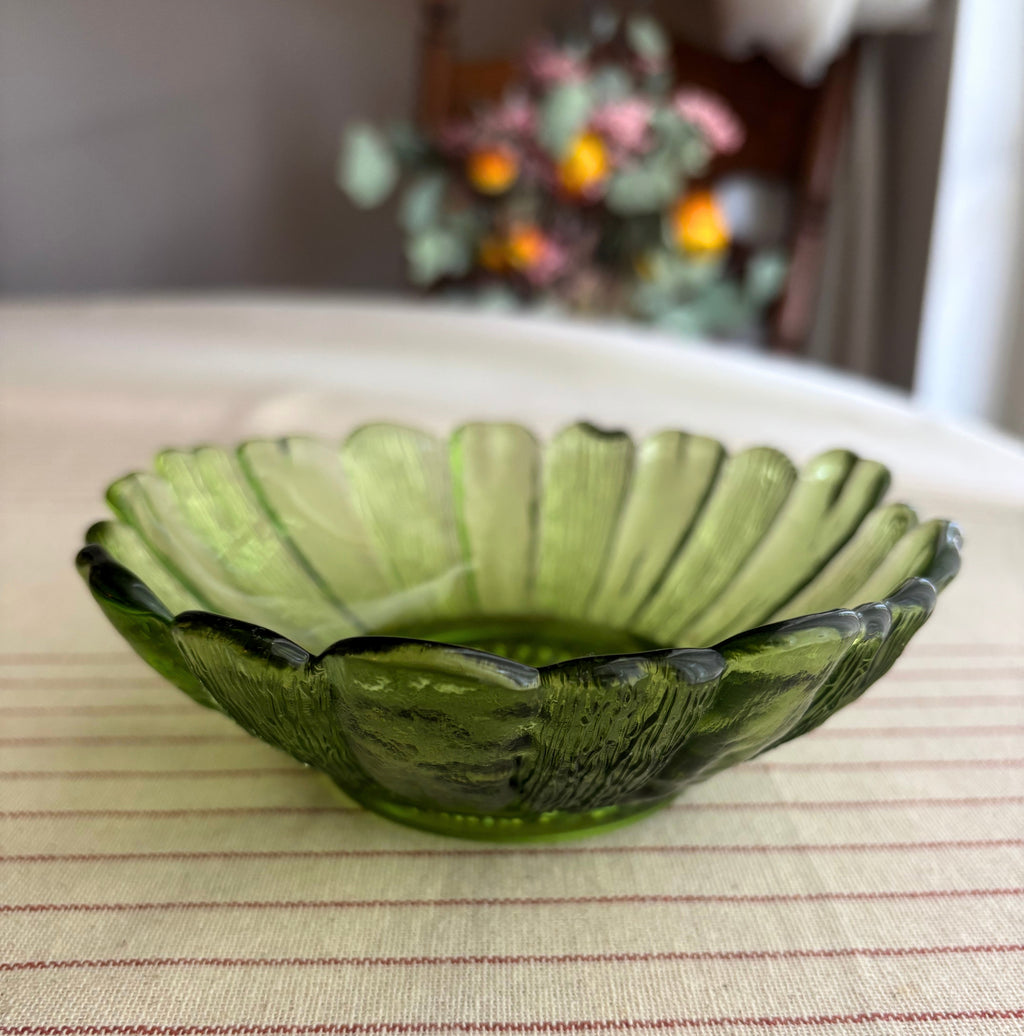 Vintage Anchor Hocking Avocado Green Sunflower Bowl
