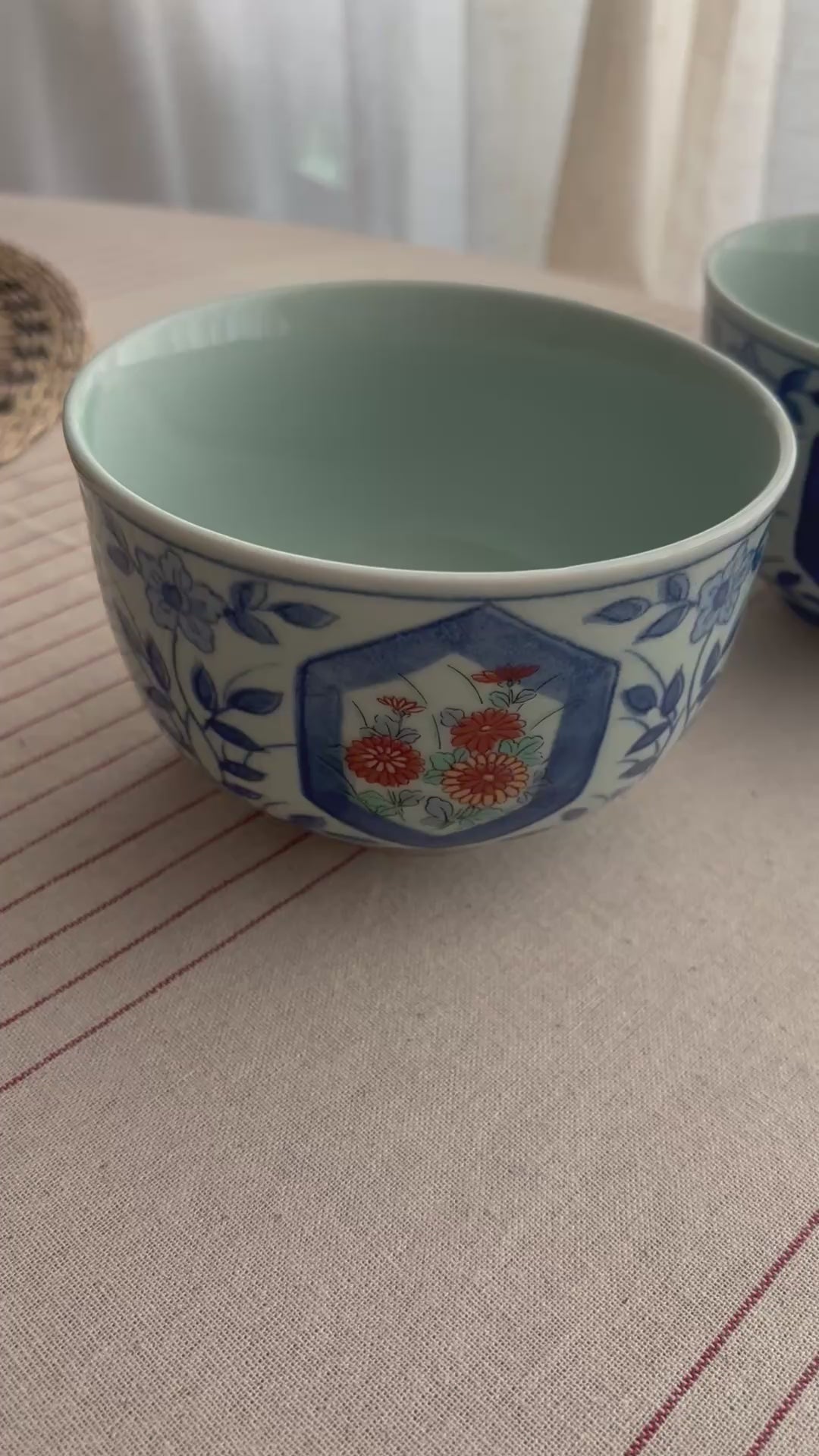 Vintage Japanese Arita Imari Porcelain Bowls - Set of 2 Hand-Painted Chrysanthemum Design