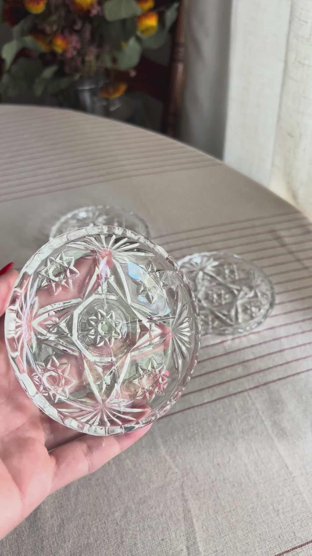 Vintage Anchor Hocking Starburst Pressed Glass Coasters